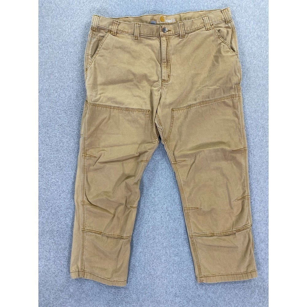 Carhartt Pants Men's 44x30 Khaki Rugged Flex Rigby Dungaree Canvas Work Relaxed